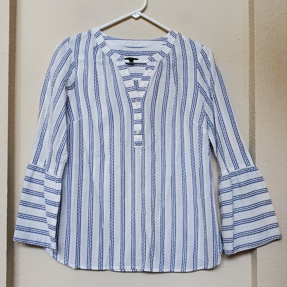 Talbots Blue and White Striped Button Blouse. Size SP